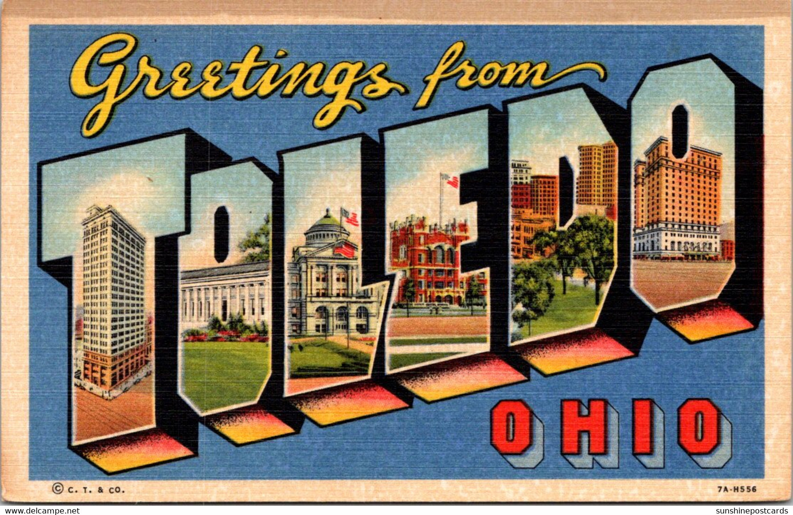 Ohio Greetings From Toledo Large Letter Linen 1949 Curteich - Toledo