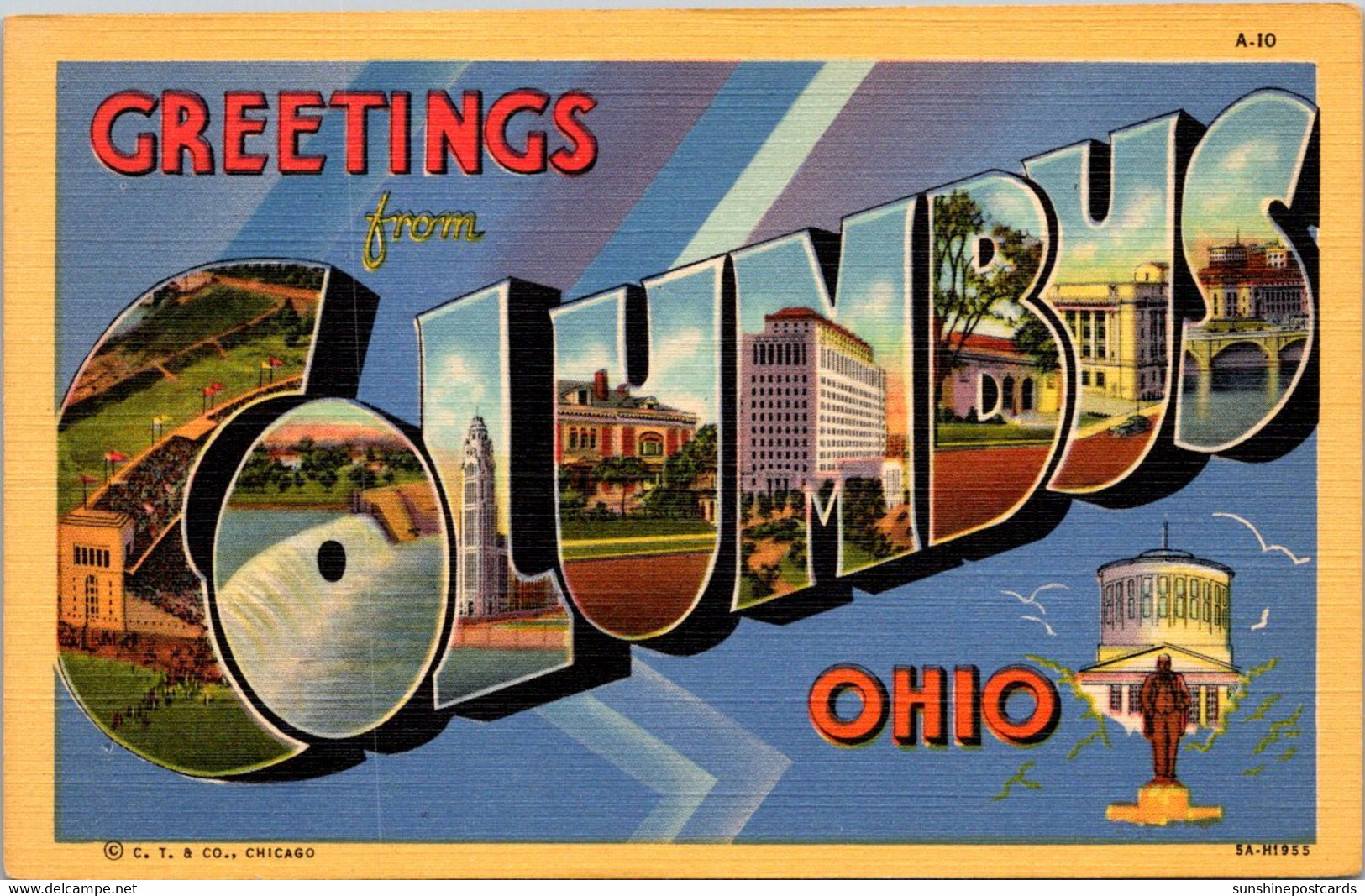 Ohio Greetings From Columbus Large Letter Linen 1939 Curteich - Columbus