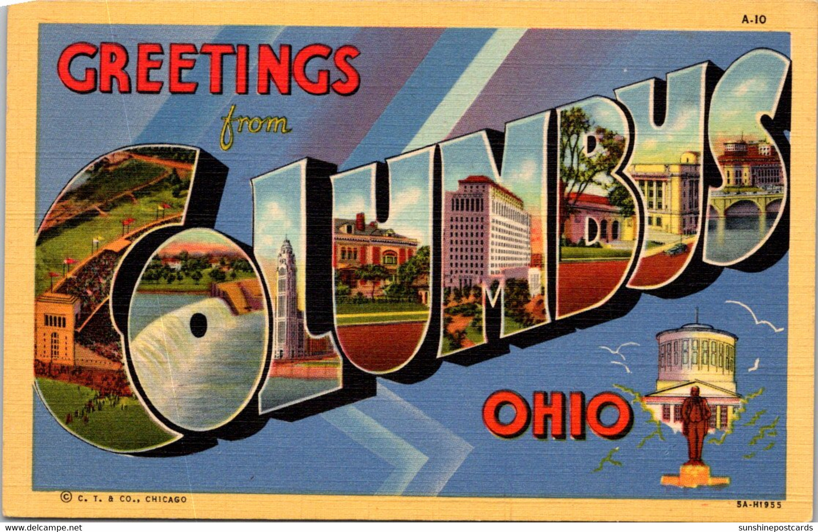 Ohio Greetings From Columbus Large Letter Linen 1953 Curteich - Columbus