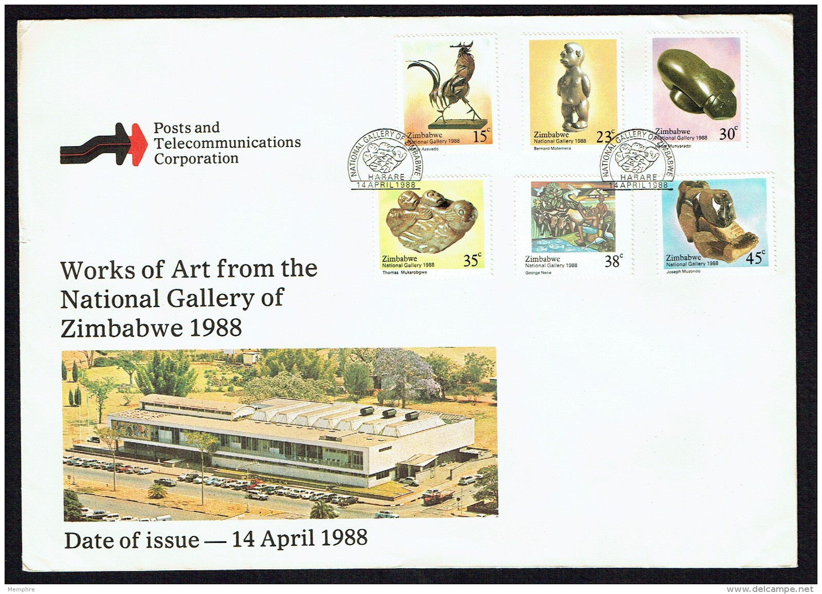 1988  National Gallery - Painting, Sculptures -   Complete Set On Single  Unaddressed  FDC - Zimbabwe (1980-...)