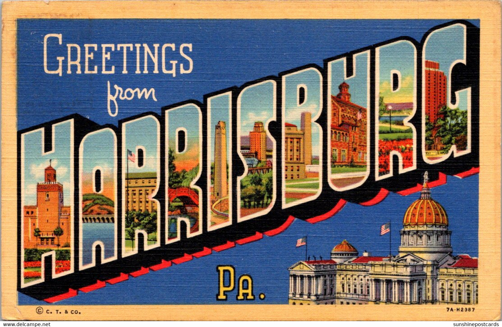 Pennsylvania Greetings From Harrisburg Large Letter Linen 1944 Curteich - Harrisburg