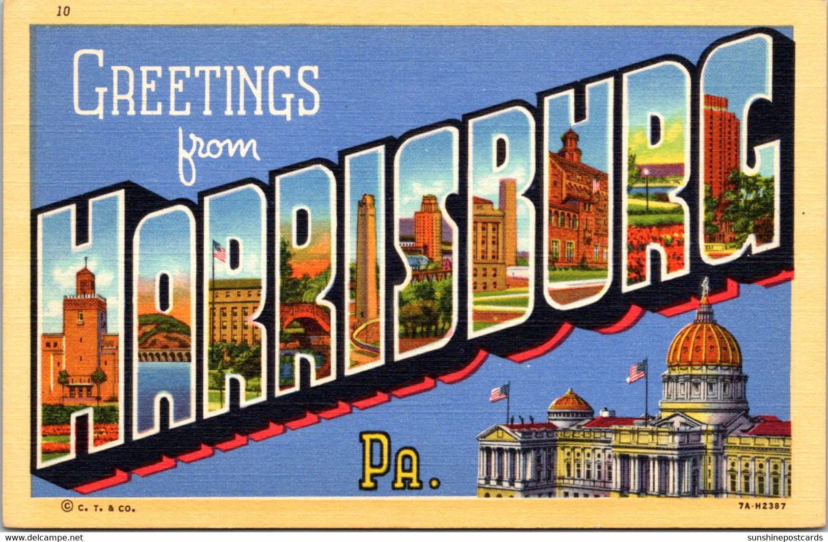 Pennsylvania Greetings From Harrisburg Large Letter Linen 1947 Curteich - Harrisburg