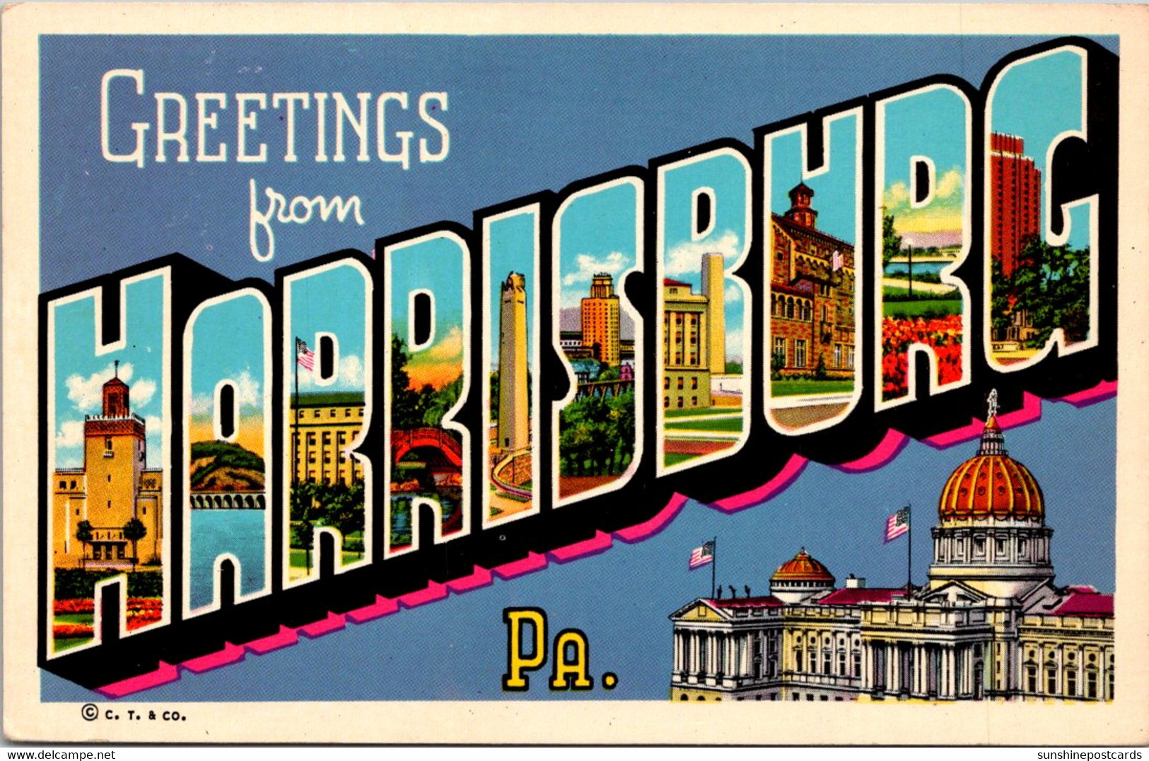 Pennsylvania Greetings From Harrisburg Large Letter Linen Curteich - Harrisburg