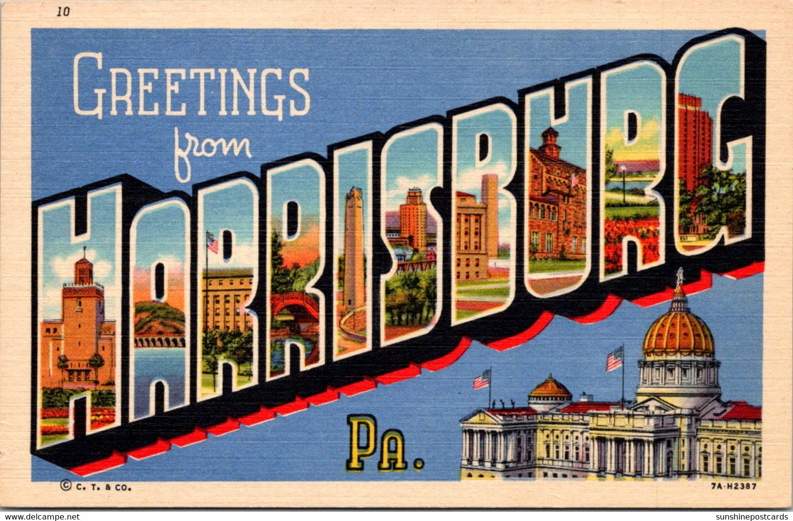 Pennsylvania Greetings From Harrisburg Large Letter Linen 1943 Curteich - Harrisburg