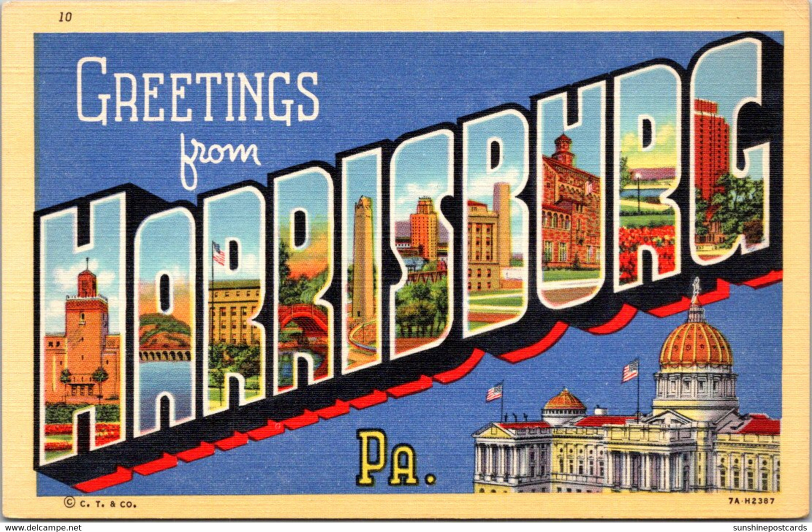 Pennsylvania Greetings From Harrisburg Large Letter Linen 1940 Curteich - Harrisburg