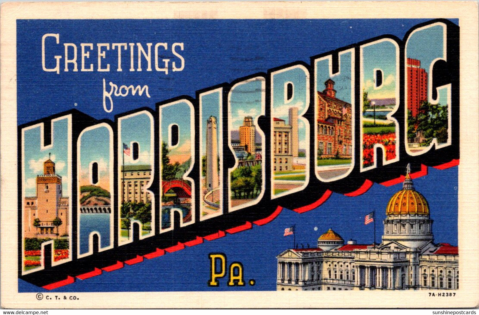 Pennsylvania Greetings From Harrisburg Large Letter Linen 1941 Curteich - Harrisburg