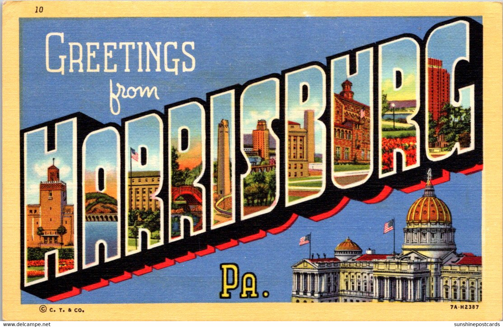 Pennsylvania Greetings From Harrisburg Large Letter Linen Curteich - Harrisburg