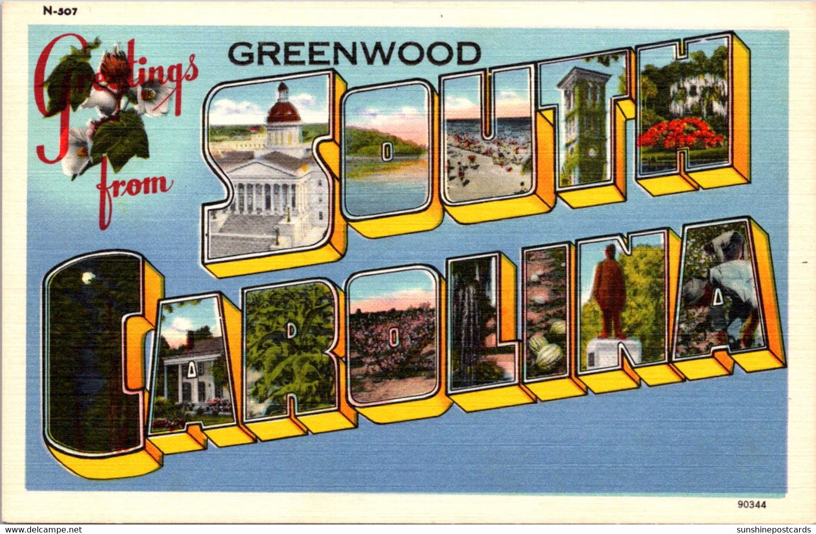 South Carolina Greetings From Greenwood Large Letter Linen - Greenwood