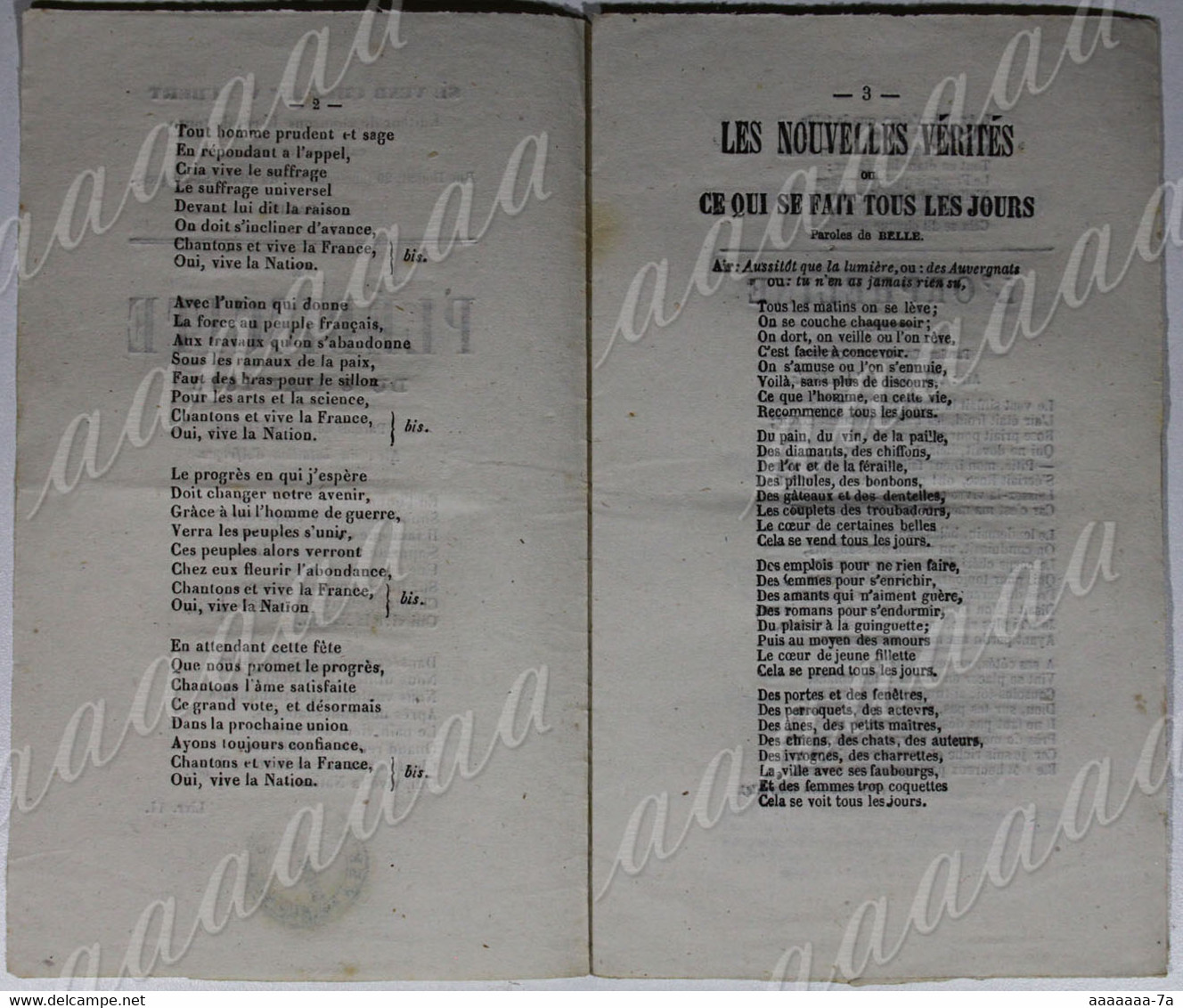 Livret De Chansons, éditeur Mme Ve Aubert , "le Plébiscite Du 8 Mai 1870",l'orpheline, Le Vin, Sans Queue Ni Tête. - Historical Documents