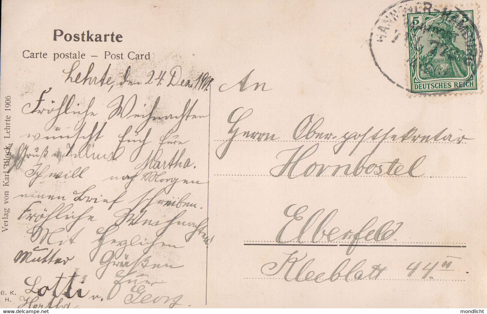 Lehrte, Feldstrasse. Bahnpost 1907. - Lehrte