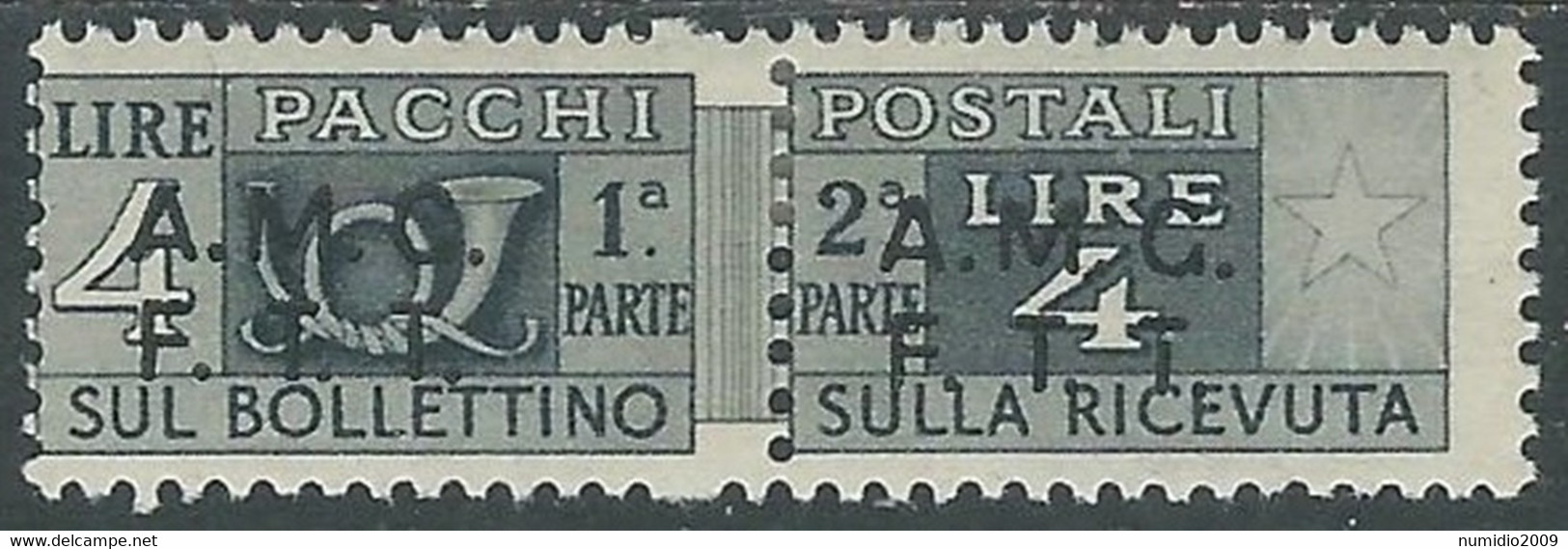 1947-48 TRIESTE A PACCHI POSTALI 4 LIRE MH * - P49-2 - Postpaketen/concessie