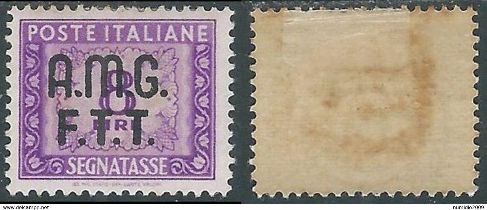 1947-49 TRIESTE A SEGNATASSE 8 LIRE GOMMA BICOLORE LINGUELLATO - P17-7 - Taxe