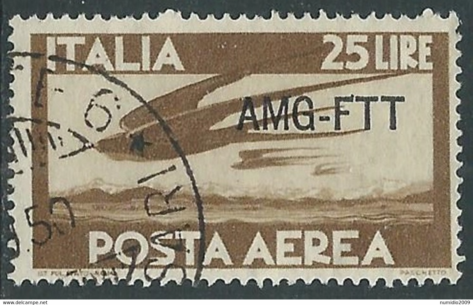 1949-52 TRIESTE A POSTA AEREA USATO DEMOCRATICA 25 LIRE - P16-9 - Poste Aérienne