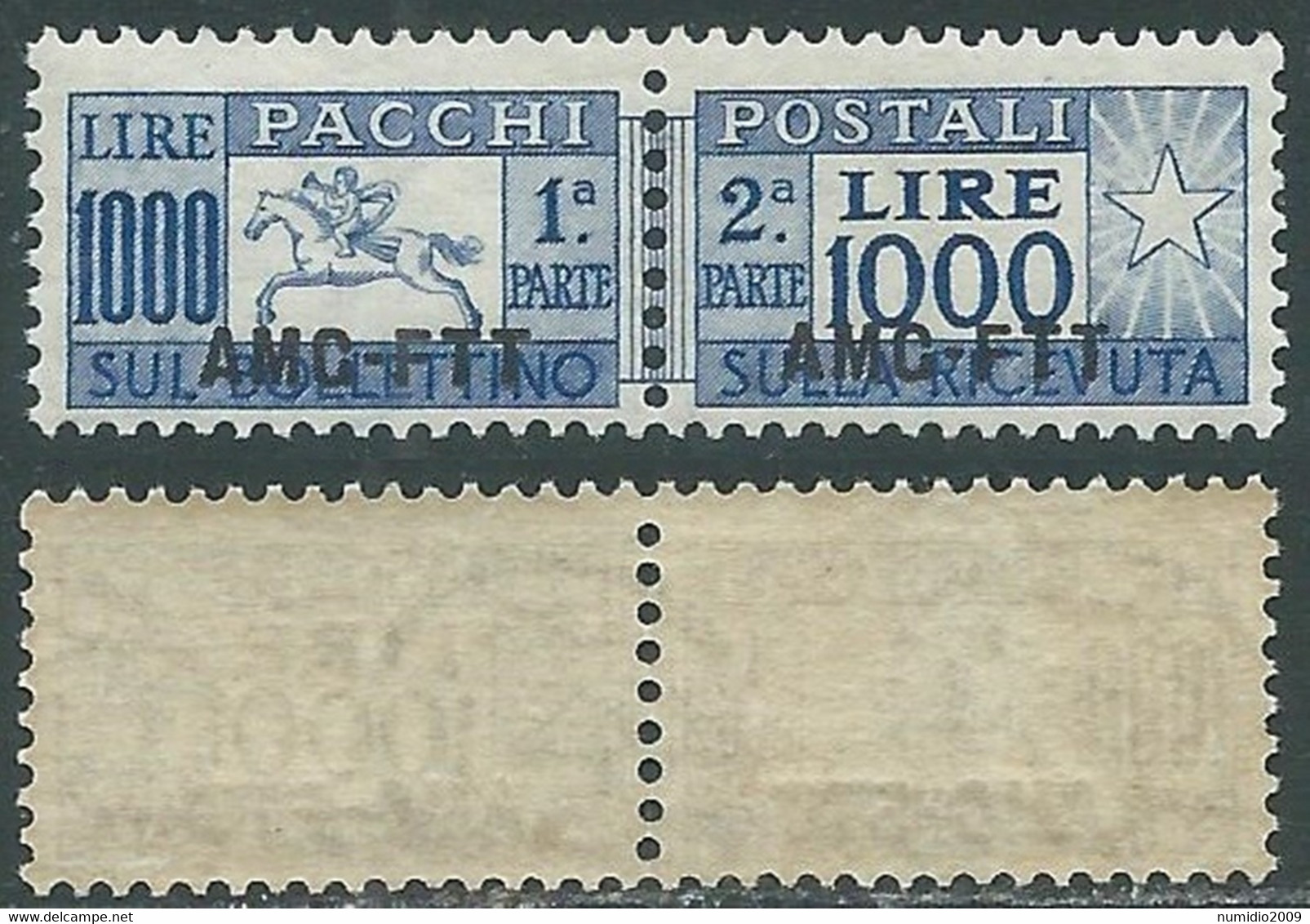 1954 TRIESTE A PACCHI POSTALI CAVALLINO 1000 LIRE MNH ** - P49-4 - Postal And Consigned Parcels