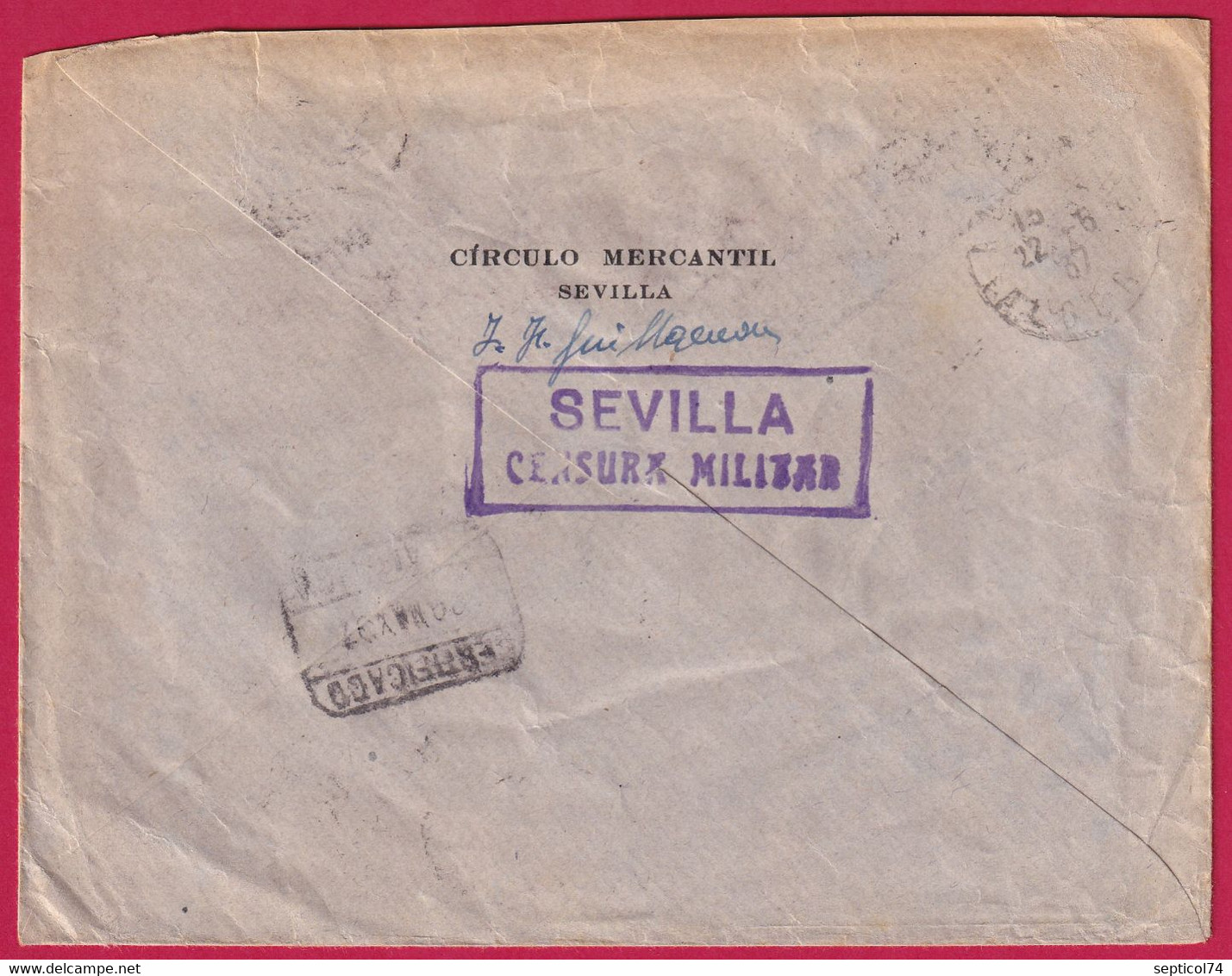GUERRE ESPAGNE CENSURE CENSOR CENSURA SEVILLA 1937 ALGER ALGERIE - Nationalistische Censuur