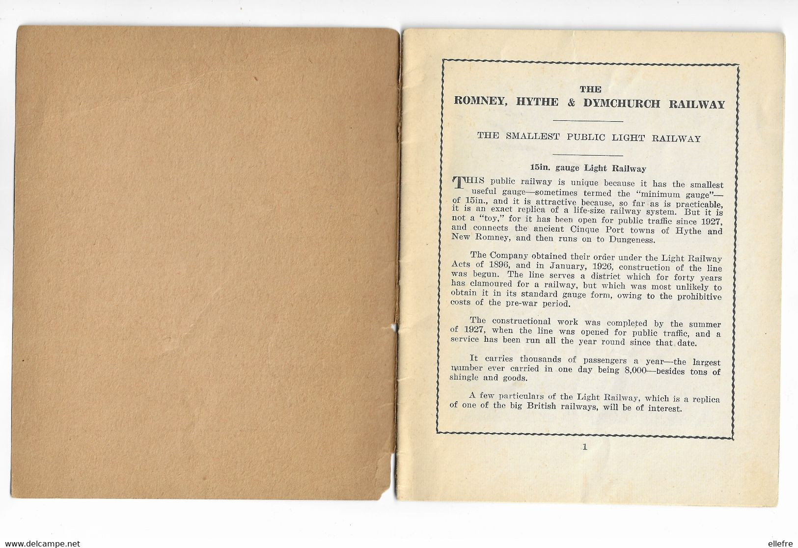 Fascicule Horaires De Train ROMNEY HYTHE AND DYMCHURCH RAILWAY - 1938 - Smallest Public Light Raylway - Europa