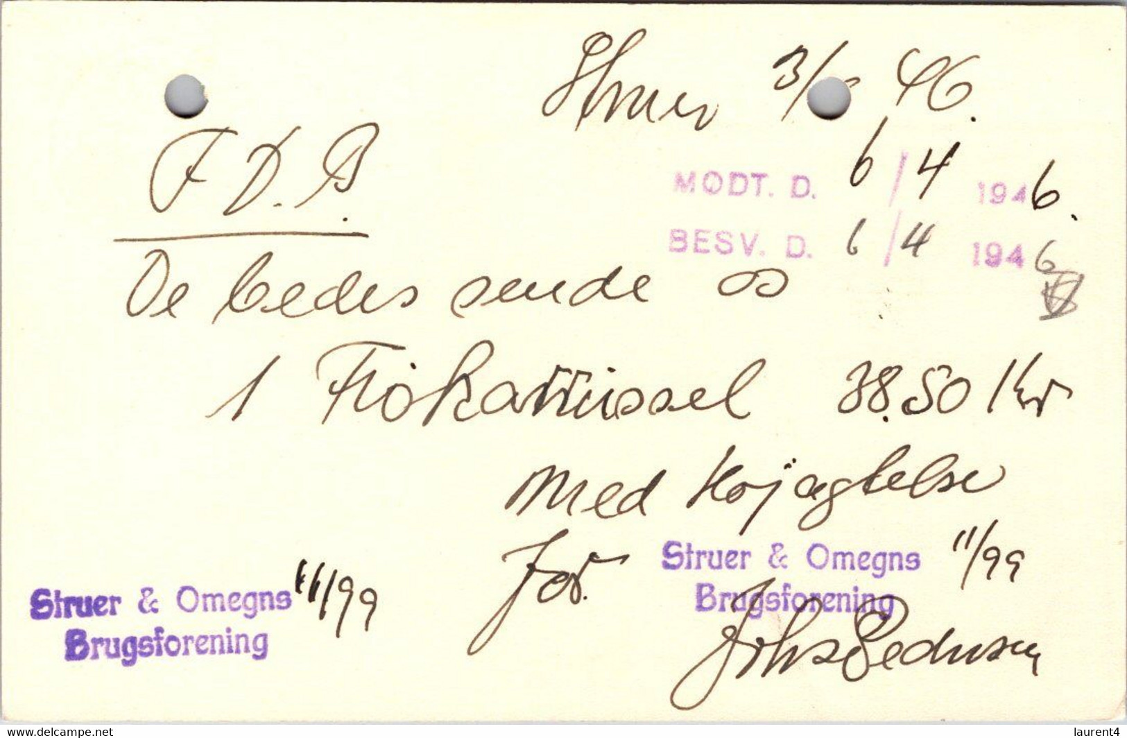 (5 B 8) Denmark - Posted - 1946 - BREVKORT - Other & Unclassified