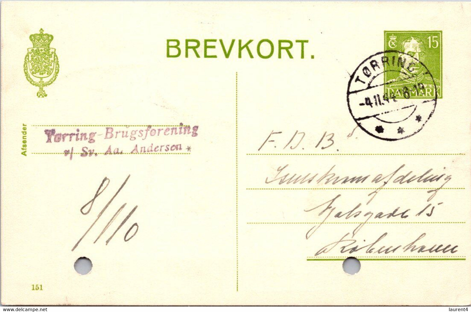 (5 B 8) Denmark - Posted - 1944 - BREVKORT - Other & Unclassified