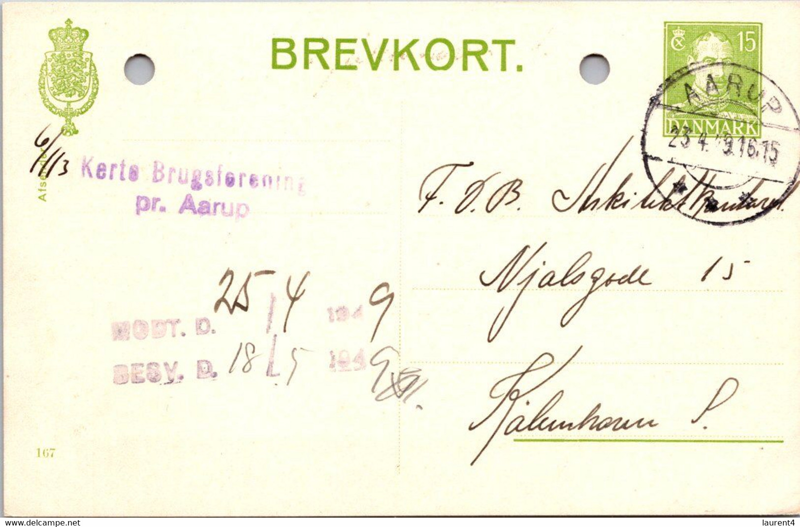 (5 B 8) Denmark - Posted - 1949 - BREVKORT - Other & Unclassified