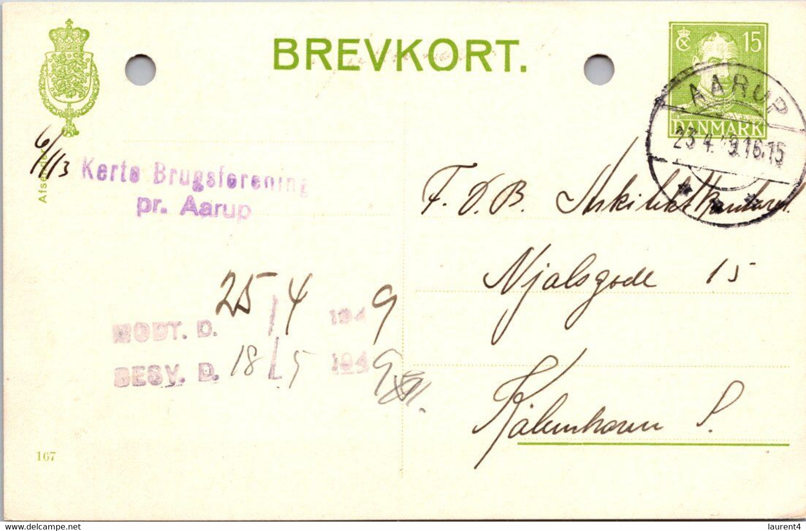(5 B 8) Denmark - Posted - 1949 - BREVKORT - Otros & Sin Clasificación
