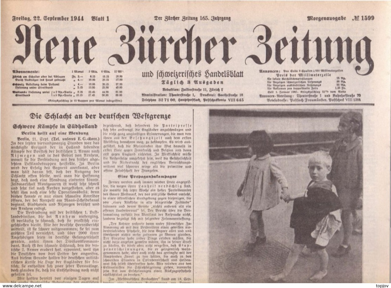 SCHWEIZ - NEUE ZÜRCHER ZEITUNG - KRIEG - ZÜRICH - Komplette Zeitung - 1943 - Algemene Informatie