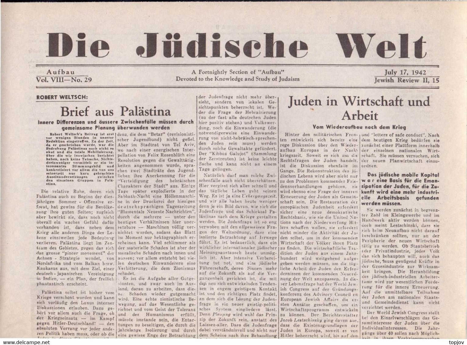 USA - DIE JÜDISCHE WELT  AUFBAU - KRIEG - NEW YORK - Komplette Zeitung - 1942 - Algemene Informatie