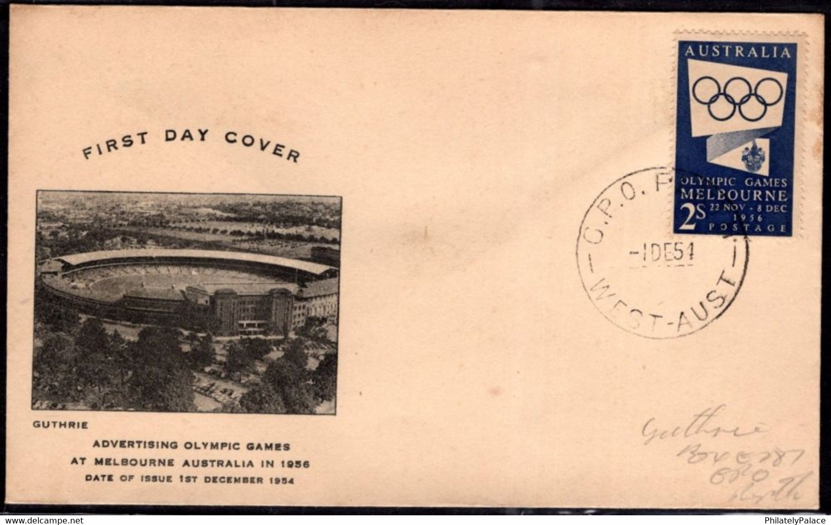 Australia 1954 First Day Cover FDC Guthrie Advertising Olympic Games At Melbourne Olympic (**) Inde Indien - Verano 1956: Melbourne