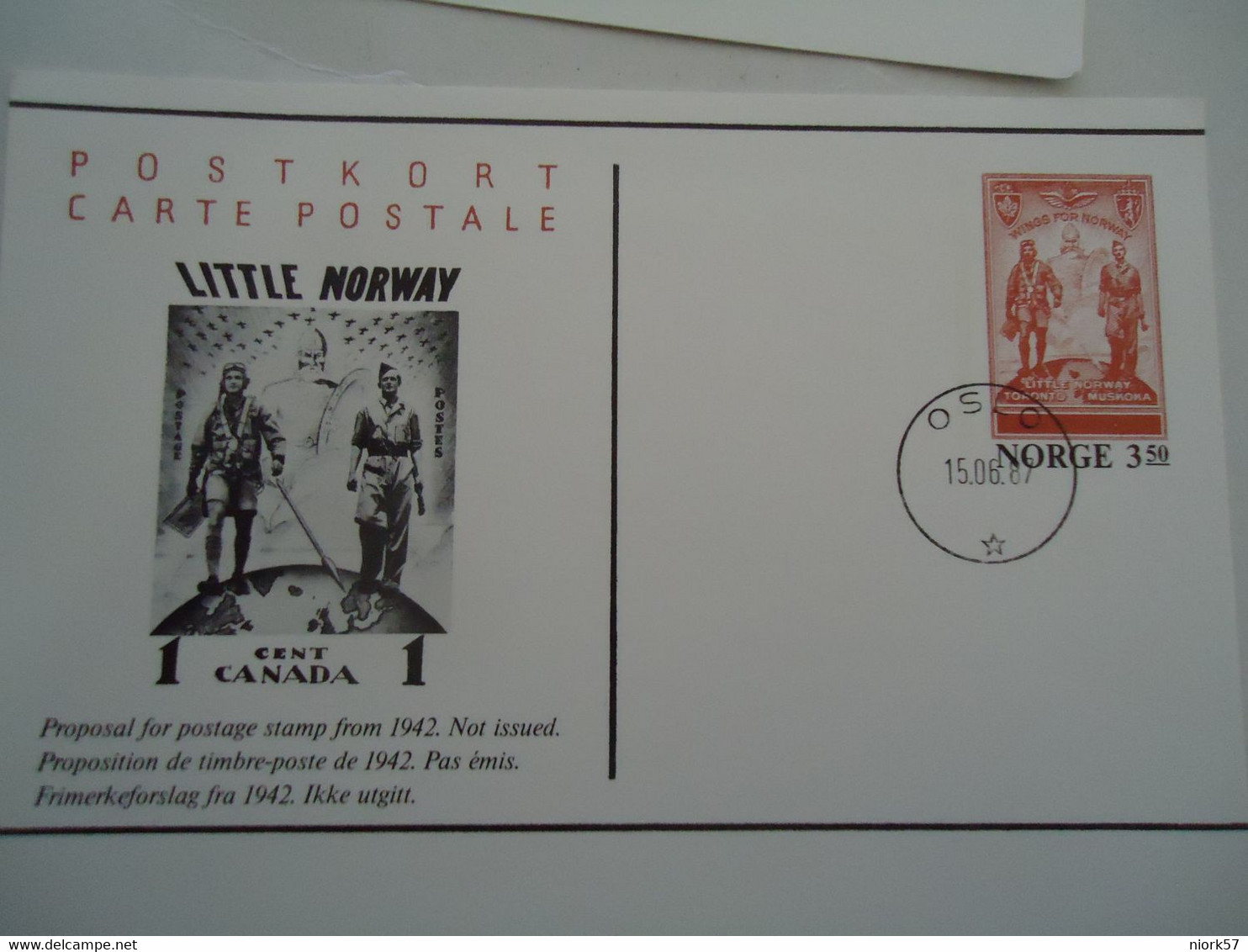 NORWAY MAXIMUM CARDS 1987   CANADA  TORONTO - Maximum Cards & Covers