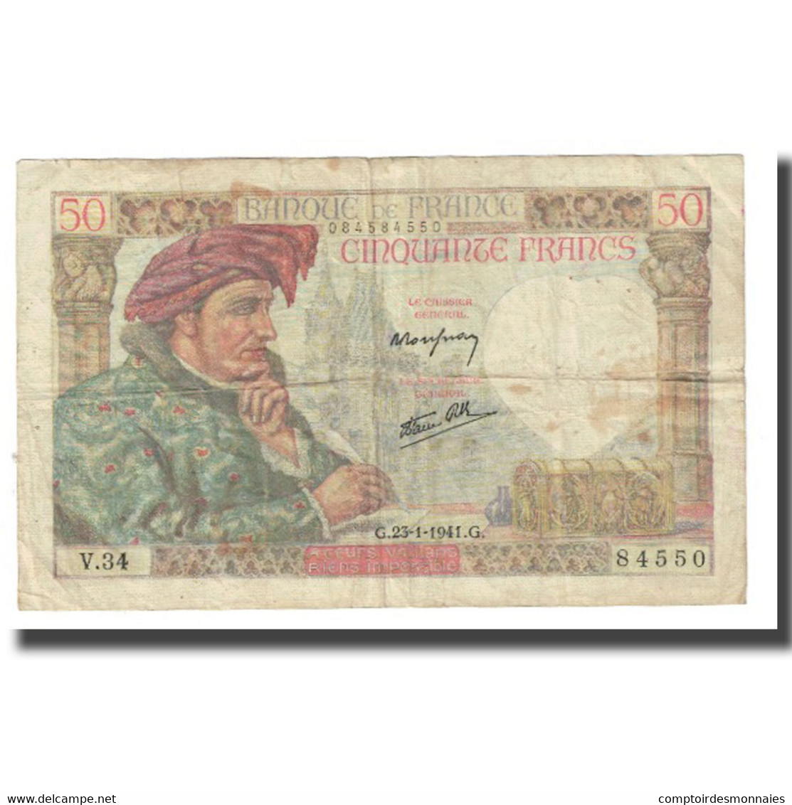 France, 50 Francs, Jacques Coeur, 1941, P. Rousseau And R. Favre-Gilly - 50 F 1940-1942 ''Jacques Coeur''