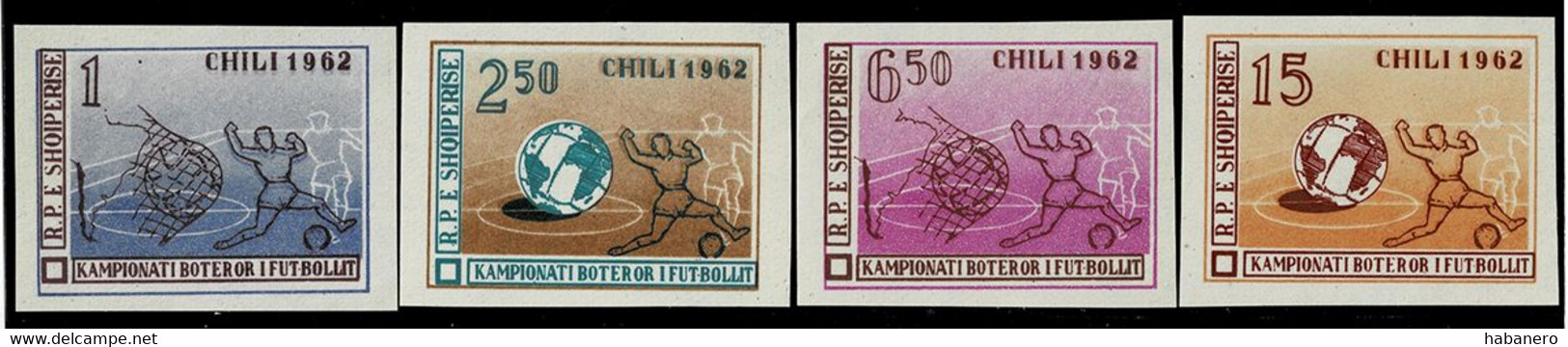 ALBANIA 1962 Mi 678-681 SOCCER FOOTBALL WORLD CUP CHILE IMPERFORATED MINT COMPLETE SET ** - 1962 – Chile