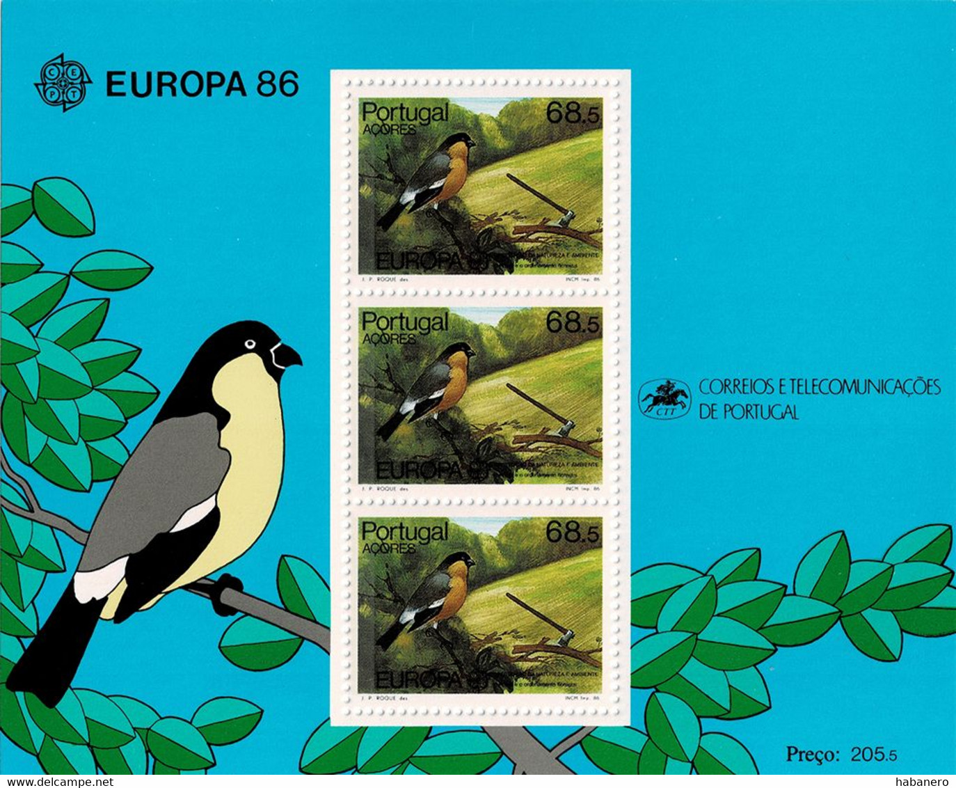 AZORES 1986 Mi BL 7 BIRDS EUROPA CEPT MINT MINIATURE SHEET ** - Spatzen
