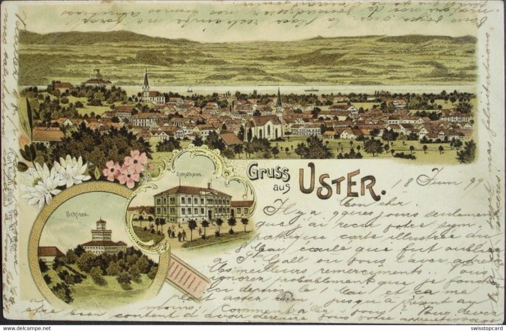 LITHO Gruss Aus USTER Schloss Schulhaus - Uster