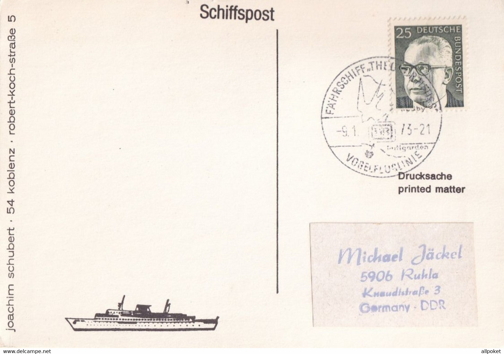 A14401 - SCHIFFSPOST DRUCKSACHE PRINTED MATTER GERMANY DDR - Maritime