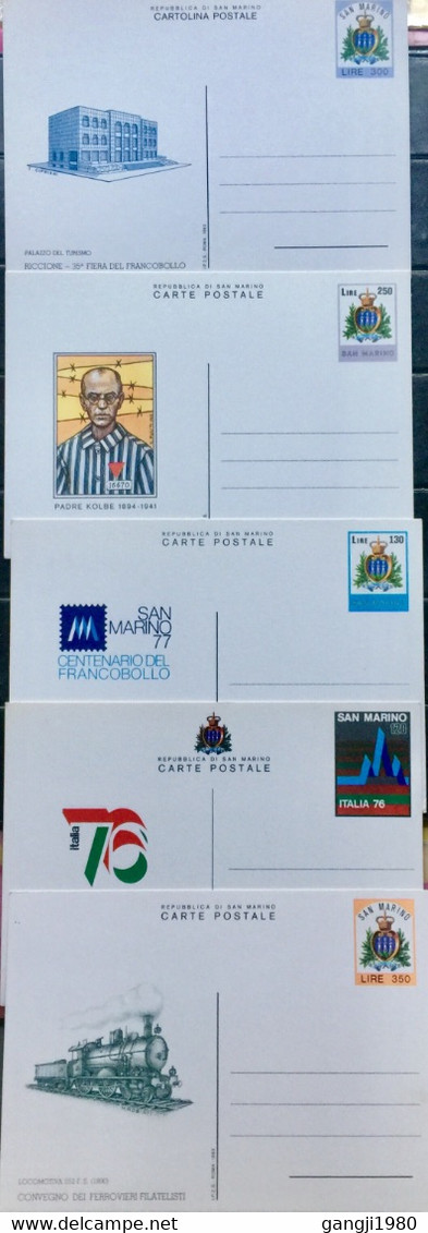 SAN MARINO 1976-1983  5 DIFFERENT POSTAL STATIONARY RAILWAY,ITALY 76,SAN MARINO 77, PADRE KOLBE ,PALAZZO - Other & Unclassified