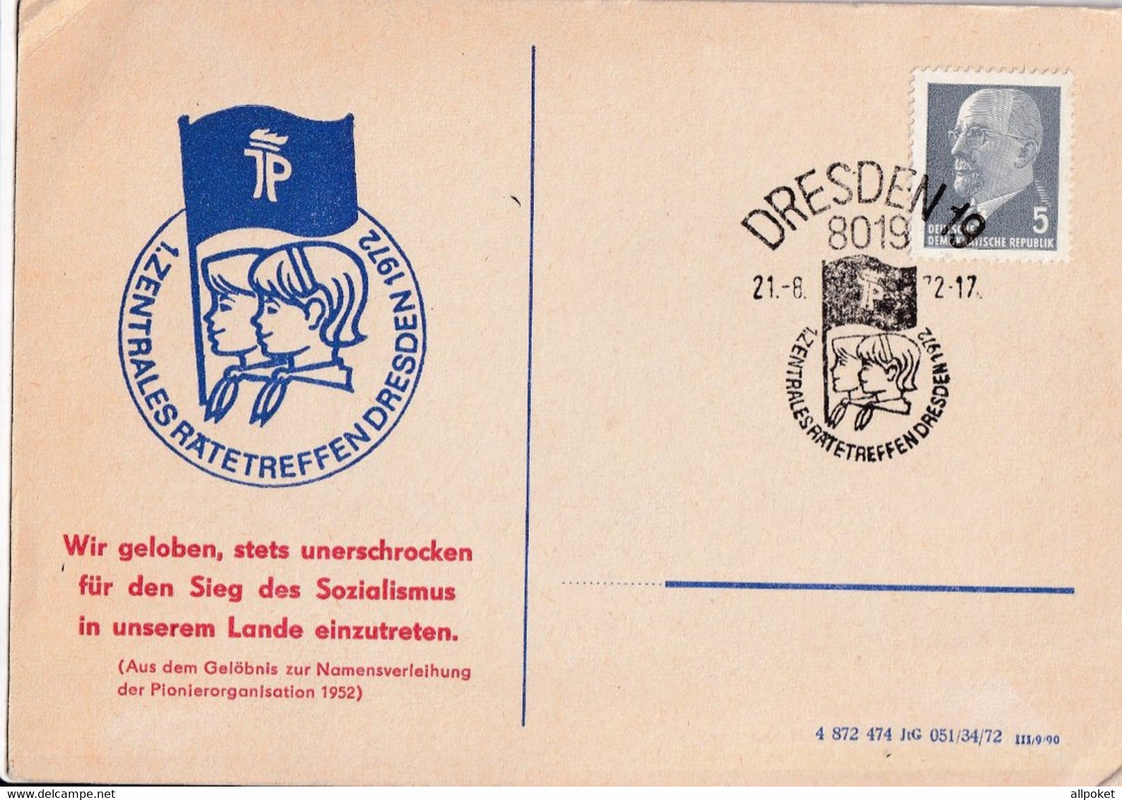 A14402 - ZENTRALES RATTETREFFEND DRESDEN IP SCOUTS DRESDEN GERMANY 1972 - Postales Privados - Usados