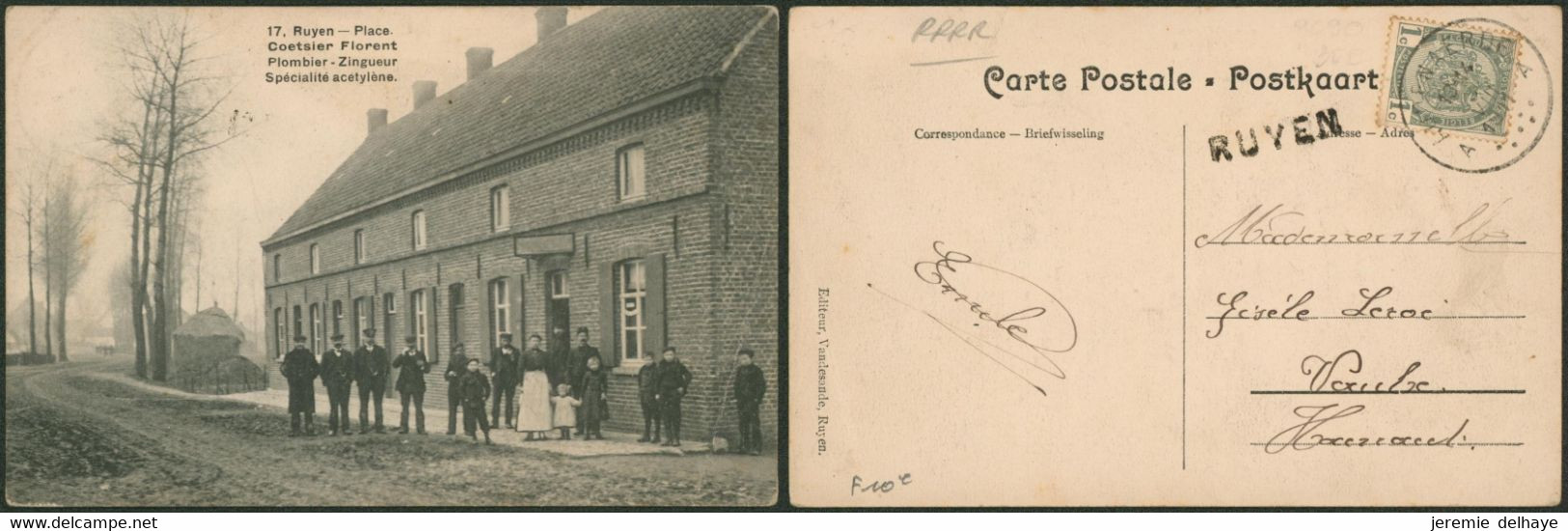 Carte Postale - N°17 Ruyen : Place Coetsier Florent, Plombier Zingueur Spécialité Acétylène + Griffe à L'origine RUYEN - Kluisbergen