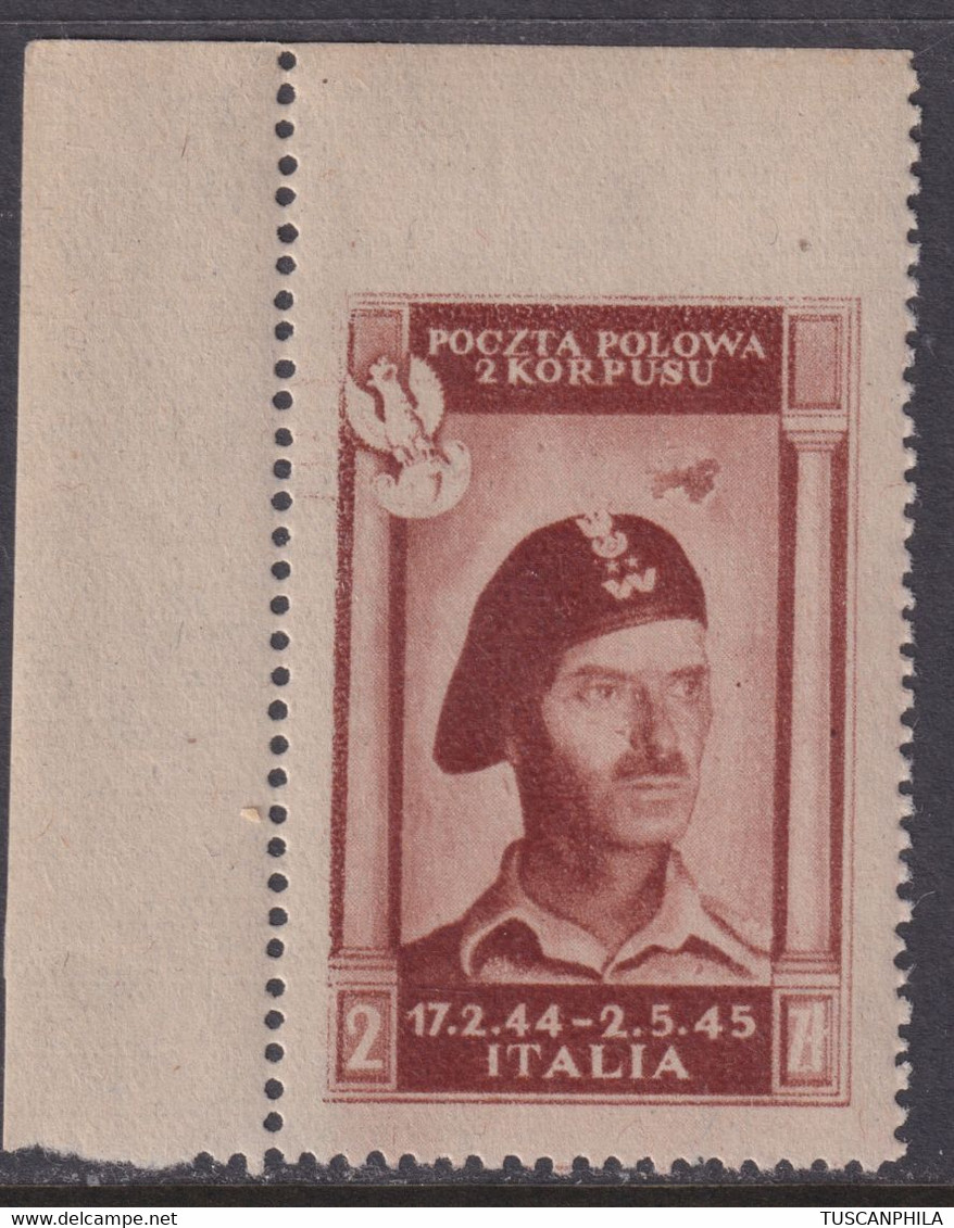Corpo Polacco Vittorie Polacche 1946 2 Z. Bruno Rosso Sass. 4Ba MNH** ADF Cv. 150 - 1946-47 Corpo Polacco Period