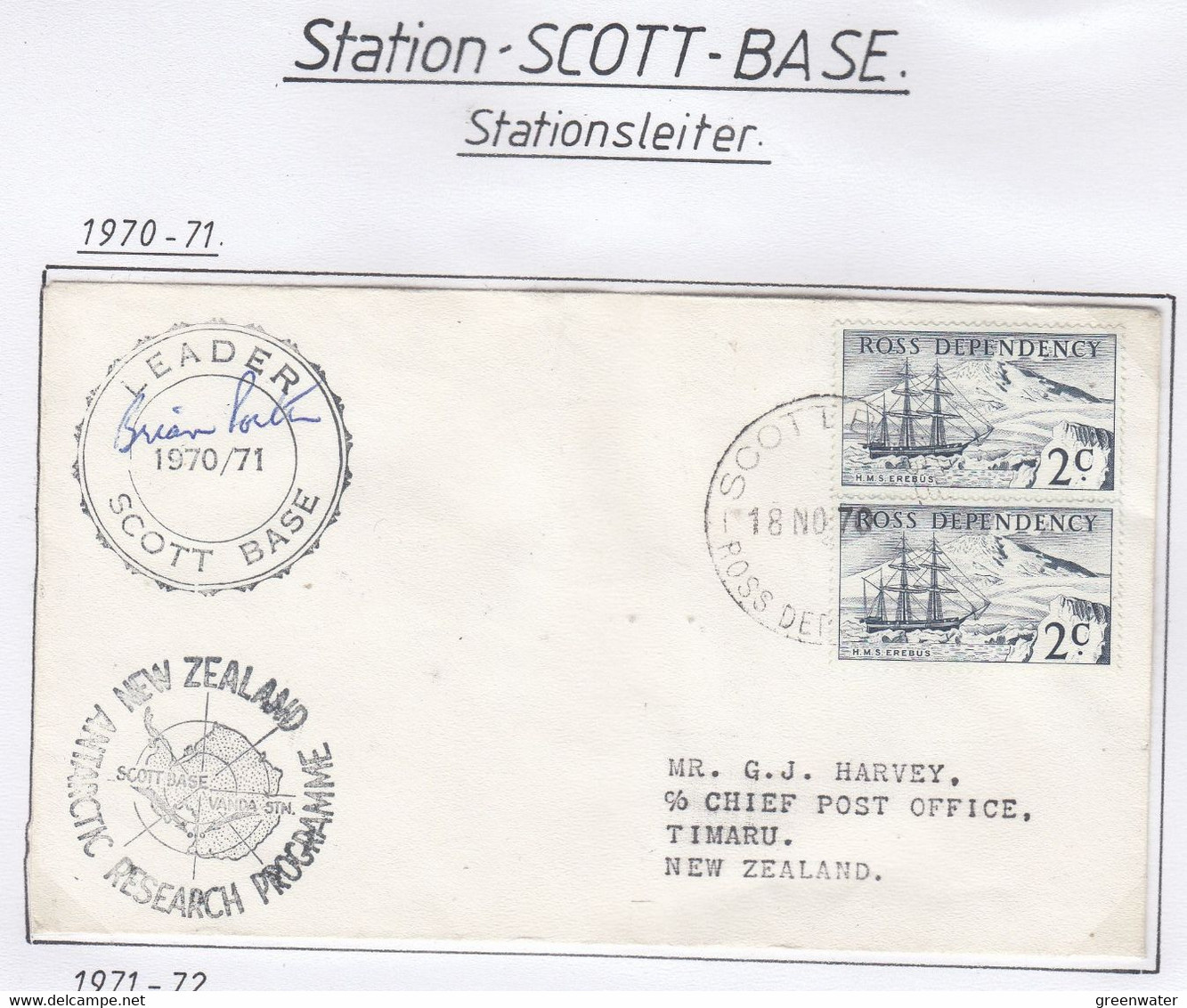 Ross Dependency 1970 Cover Scott Base Ca  18 NOV 70 (SC115) Si Leader Scott Base - Other & Unclassified