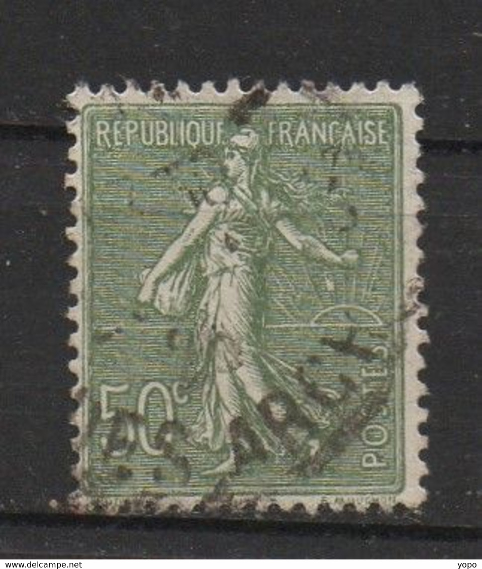 Variété Timbre SEMEUSE Lignée N°198 50 Centimes Vert Olive, Tache Entre 2 Rayons De Soleil - Usati