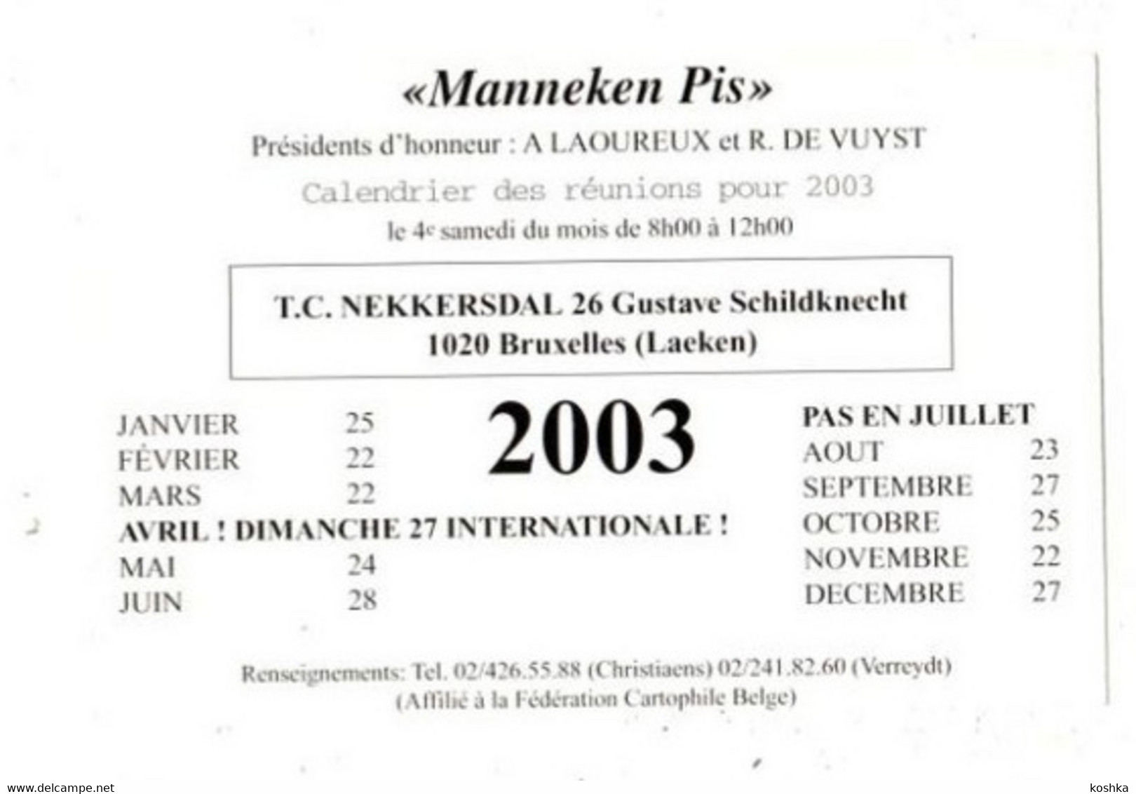 WASMES - Rue Saint Pierre - Carte Pub. Du Club Cartes Postales Manneken Pis - Calendrier Pour 2003 - Colfontaine