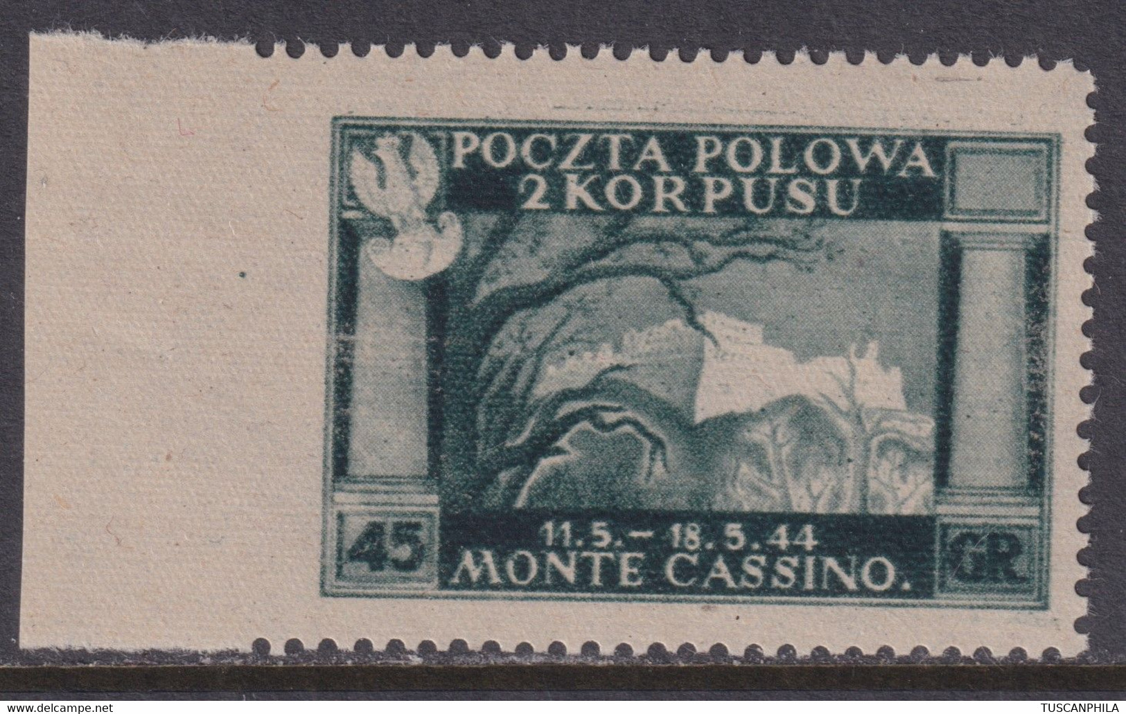 Corpo Polacco Vittorie Polacche 1946 45 G. Verde Scuro Sass. 1bc MNH** Cv. 250 - 1946-47 Période Corpo Polacco