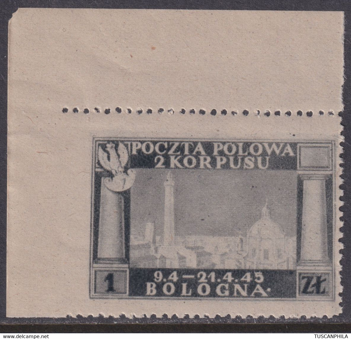 Corpo Polacco Vittorie Polacche 1946 1 Z. Grigio Sass. 3bc MNH** Cv. 150 - 1946-47 Période Corpo Polacco