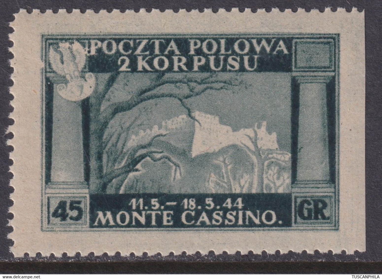 Corpo Polacco Vittorie Polacche 1946 45 G. Grigio Sass. 1bd MNH** Cv. 150 - 1946-47 Corpo Polacco Period