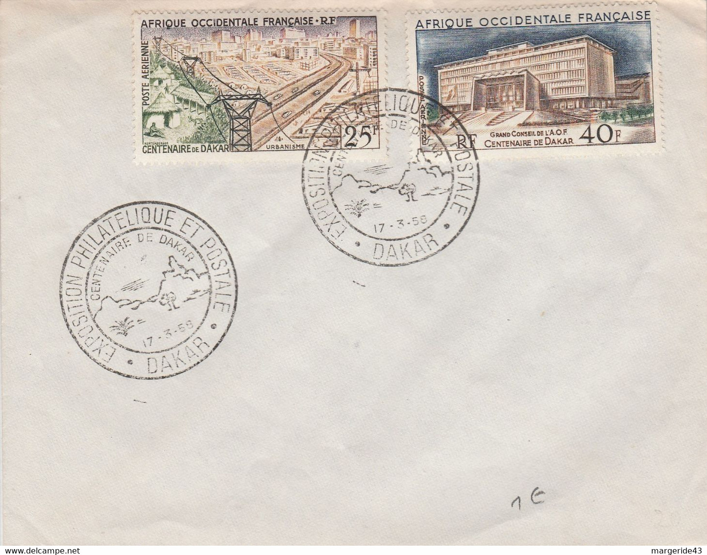 A O F EXPO PHILATELIQUE CENTENAIRE DE DAKAR 1959 - Lettres & Documents