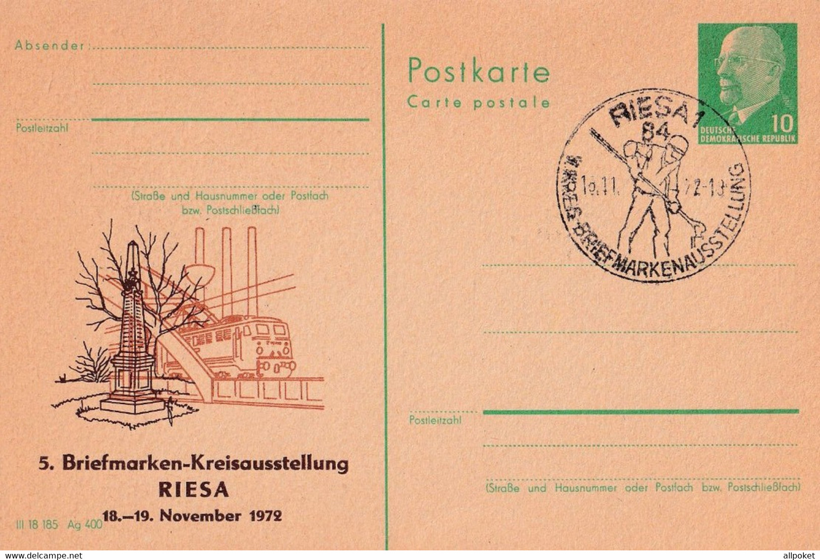 A14417 - Briefmarken-Kreisausstellung Riesa 1972 - Cartes Postales - Neuves