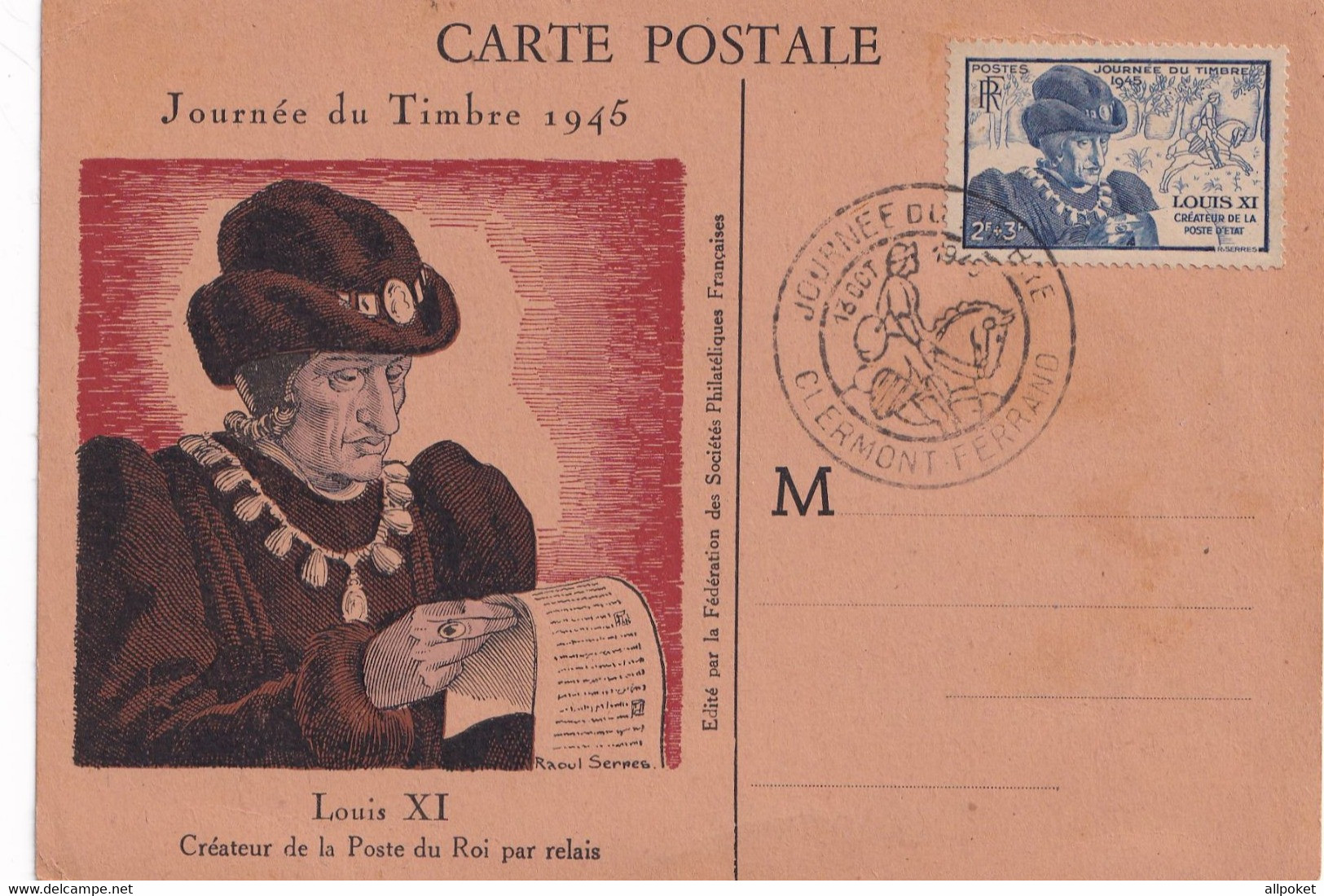 A14418 - OUR - JOURNEE DU TIMBRE 1945 - CACHET VALENCE DROME 26 - LOUIS XI - ....-1949