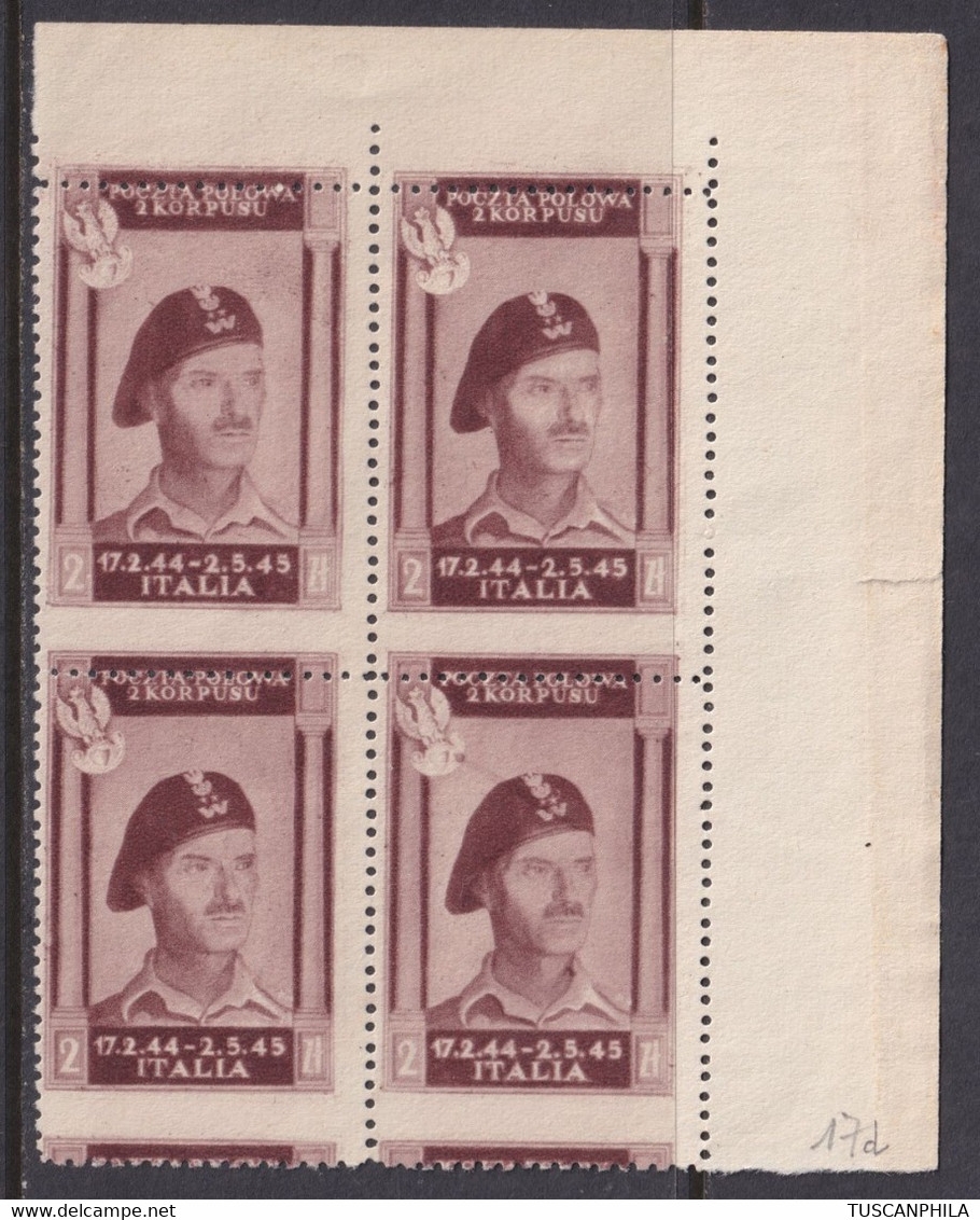 Corpo Polacco Vittorie Polacche 1946 2 Z. In Quartina BDF Sass. 17d - 1946-47 Corpo Polacco Period