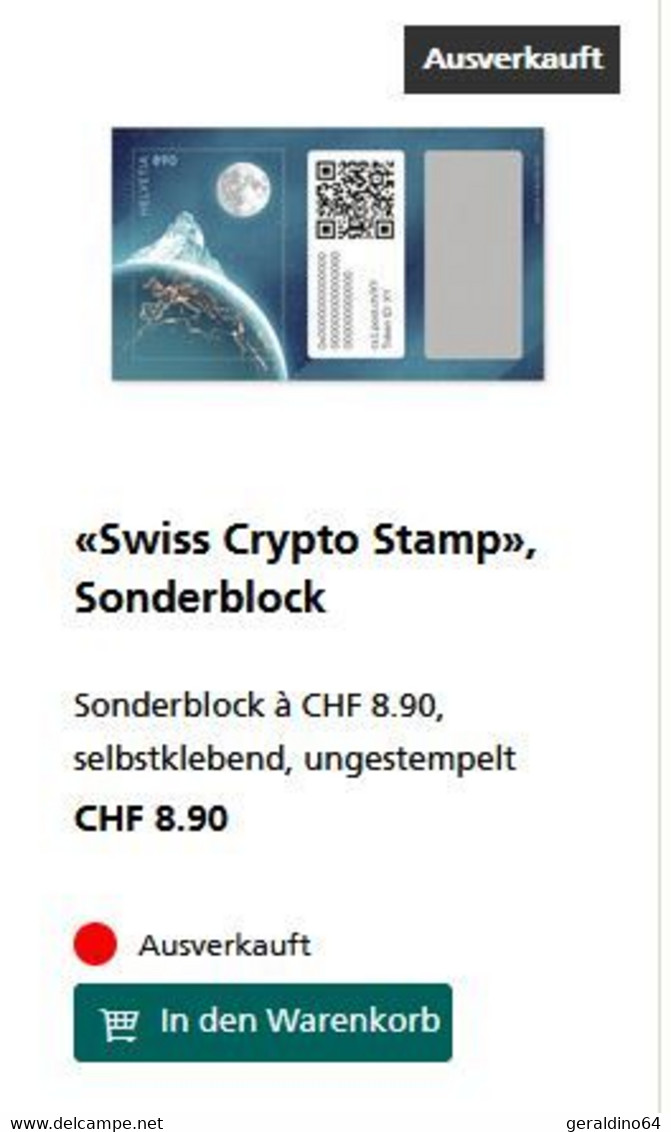 Swiss Crypto Stamp Sonderblock In Der Original Verpackung Wie Von Schweizer Versandstelle Verschickt - Bloques & Hojas