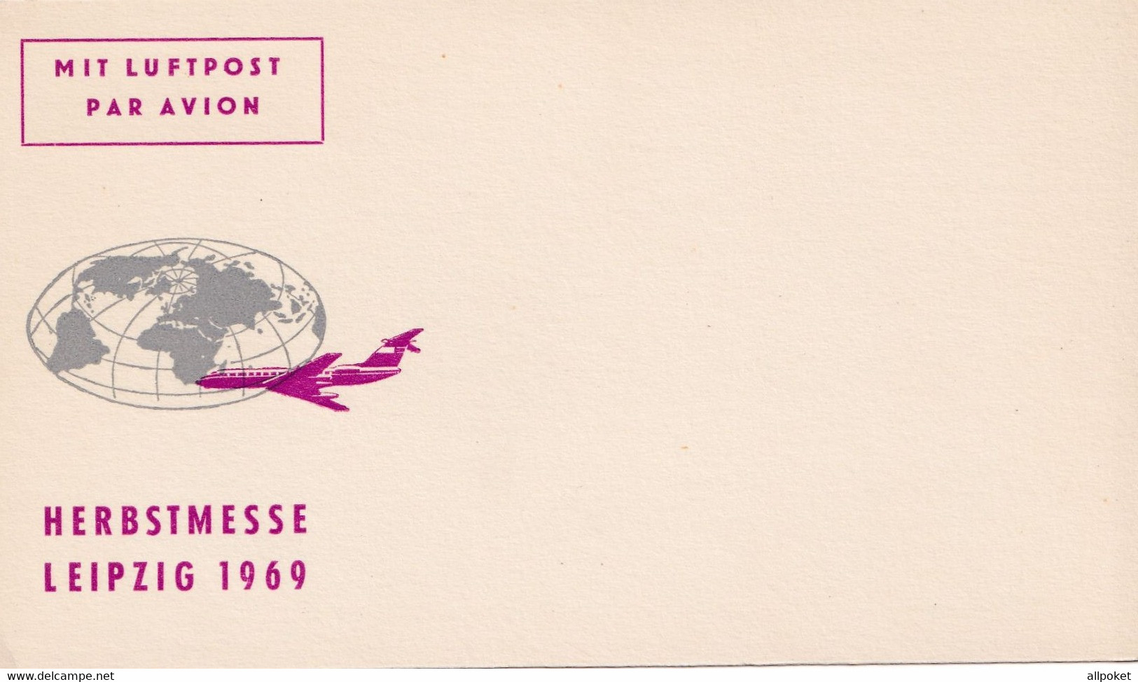 A14445 - HERBSTMESSE LEIPZIG 1969 MIT LUFTPOST PAR AVION AVION AIRSHIP CARD - Aviones