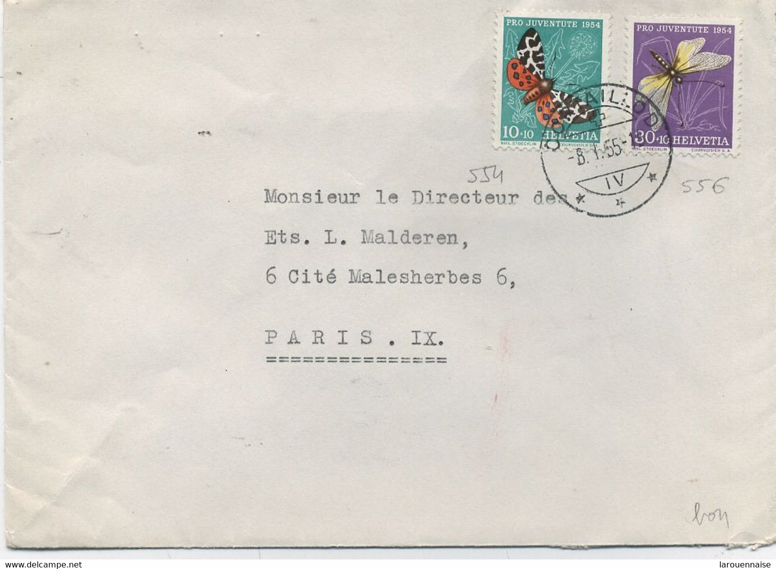 SUISSE - N° 554 +556 / LETTRE ,pour PARIS - C à D - CORTAILLOD /8-I-55 - Briefe U. Dokumente